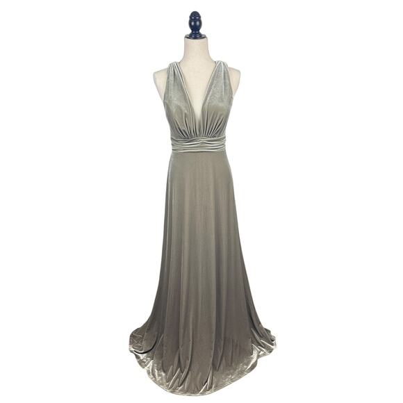 Revelry Dylan Velvet Dress 6 Silver Sage Gown Formal Sleeveless - Picture 1 of 8